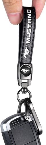 Image of Genuine Leather Car Keychain Compatible with Ford Mustang Key ring Accessories Key Chain Family Present for Man and Woman Black