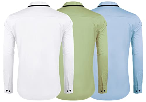 Image of Zombom Combo of Men's Cotton Blend Solid Regular Fit Casual Full Sleeves Shirts (Pack of 3)