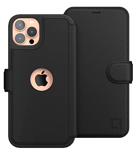 LUPA Legacy Compatible with iPhone 12 Wallet case for Women & Men - 12 Pro case with Card Holder [Slim and Durable] Faux Leather - Flip Cell Phone case, Folio Credit Cover - Black