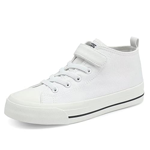DSWED Girls Canvas Shoes Kids Mesh Breathable Casual Running White Sneakers Boys Casual Tennis Walking Shoes Kids Adjustable STRP Shoes Big Kid Plus Size 4