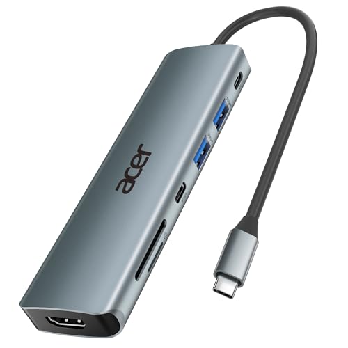 Acer USB C Hub, 7 in 1 Multi-Port Adapter for Laptop, 4K, HDMI Splitter with 2 USB A 3.1 & Type-C to HDMI Data Port, PD 100W Charging, SD Card Reader for Computer, Desktop, Space Grey