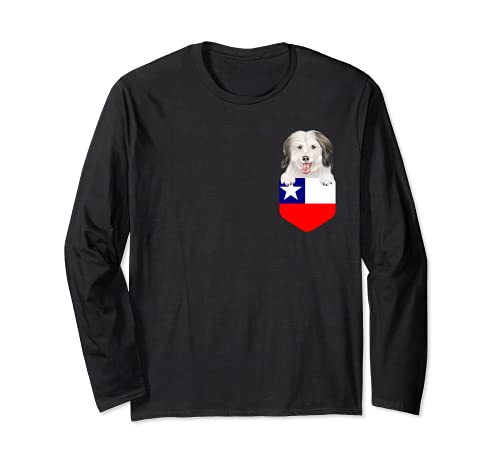 Chile Flag Coton de Tulear Dog In Pocket Long Sleeve T-Shirt, Black