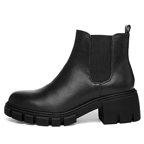 mysoft Women's Platform Chelsea Boots Lug Sole Slip On Chunky Block Heel Ankle Booties2