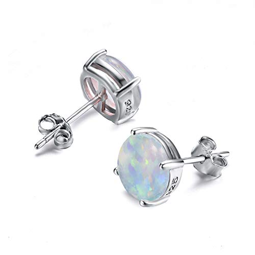 Junxin 925 Sterling Silver Round Cut Opal Stud Earrings Gift for women 7.5MM (White 3)