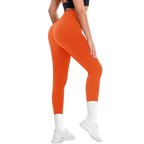 Leggings for Women - Soft High Waisted Tummy Control Workout Yoga Pants Small-Medium 8-neon Orange