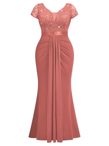 Image of MISSMAY Women's Plus Size Bridesmaid Formal Dresses V Neck Sequin Lace Mermaid Wedding Evening Gowns Dresses