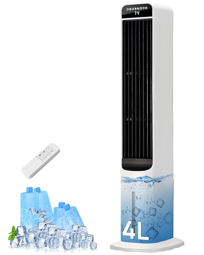 Image of Uthfy 41 Inch Swamp Cooler Air Conditioner, 3-in-1 Portable Air Conditioners with 4 Modes, 3 Speeds, 120 Oscillation, 4 Ice Packs, Removable Water Tank, Cooling Fans that Blow Cold Air with Remote