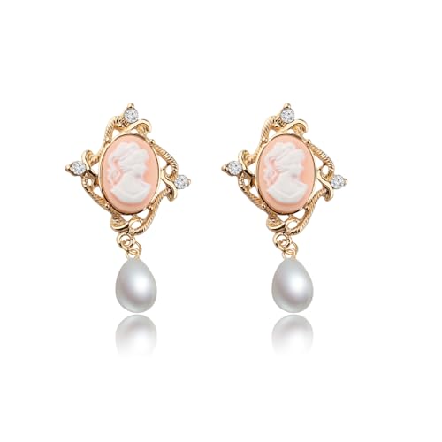 KEYCHIN Victorian Crystal Drop Earrings Vintage Jewelry Gold Tone Cameo Dangle Earrings Victorian Jewelry Gifts (Pearl ER)