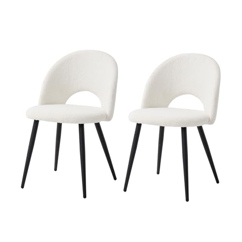 JZGORC Lot de 2 Chaise de Salle à Manger, Chaise de Salle à Manger Teddy en Velours Doux, Chaises de Cuisine avec Siège Moelleux et Accoudoirs, Pieds en...