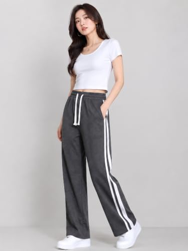 Image of Samfor Woman's Loose Fit Track Pants - Polycotton Joggers with Elastic Waistband & Side Pockets, Lower Comfortable for Gym, Running & Casual Wear