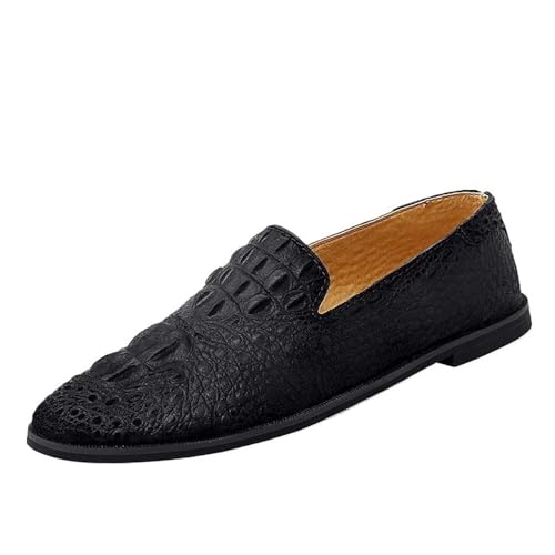 Men's Loafers Rubber Sole Round Toe Faux Snake Print Stitching Details Slip Resistant Comfortable Flat Heel