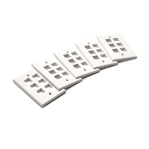 trueCABLE 6 Port Single Gang Keystone Wall Plate, UL Listed, Low Profile Design, Universally Compatible with Modular Ethernet, A/V, Coaxial, and Optical Fiber Keystones, 5 Pack, Matte White