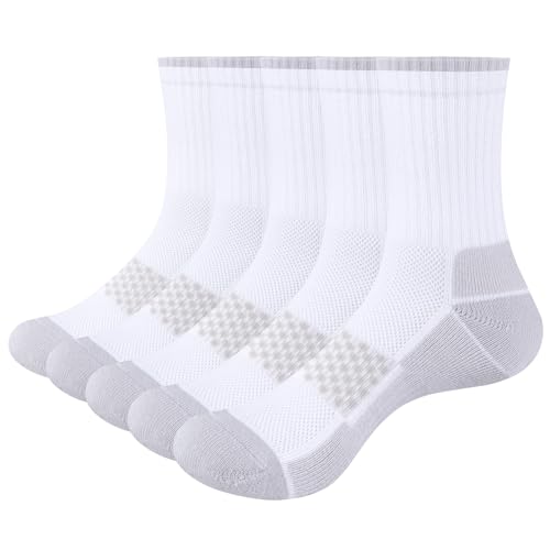 Image of YUEDGE Womens Socks Moisture Wicking Cushioned Crew Socks For Women, Performance Gym Tennis Training Athletic Socks, 5 Pairs