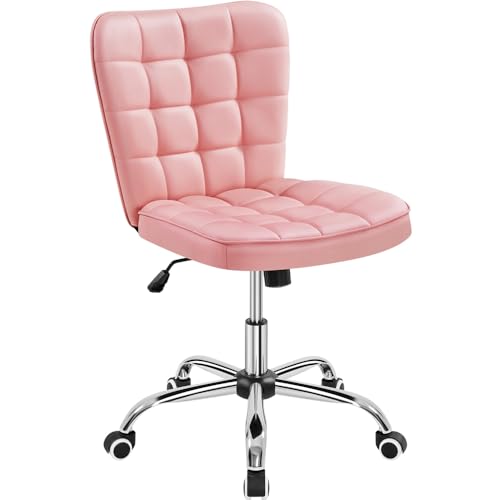Yaheetech Silla de Oficina sin Reposabrazo Silla Oficina Tapizada de Cuero PU Silla con Ruedas Silla Ergonomica Base Metal...