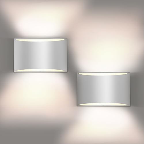 Image of Wall Sconces Set of Two | Modern LED Indoor Wall Lights,Up and Down Wall Mount Light,Aluminum,Hardwired,Dimmable, Warm White 3000K, 1400Lm