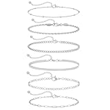 Rotnso Anklets for Women Silver Plated Ankle Bracelets Layered Trendy Waterproof Boho Rope Cuban Link Chain Anklet Set Stack Dainty Cute Simple Non Tarnish Summer Beach Jewelry Gift