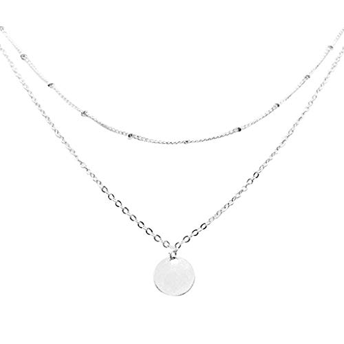 Preisvergleich Produktbild Halskette Damenschmuck Geschenk Einfache doppelte Schicht rundes Stück (Silber)