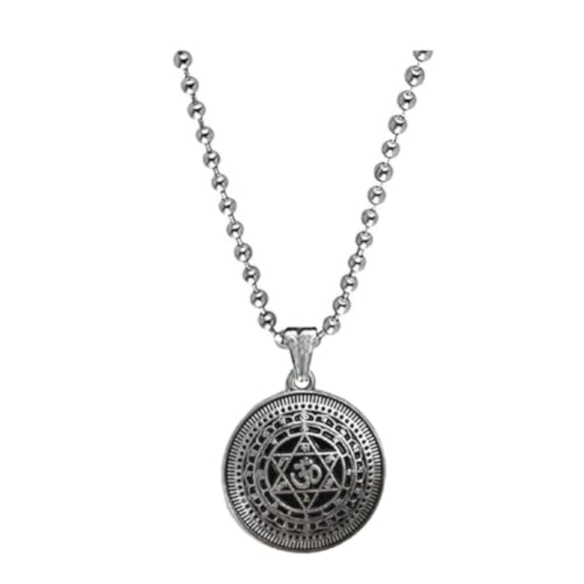 Om Sudarshan Chakra Yantra Bead Chain Metal Pendant