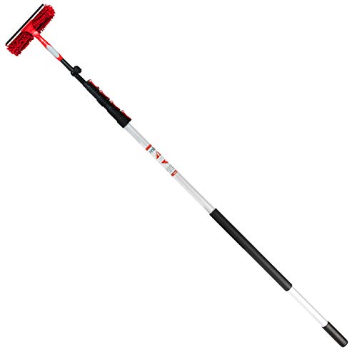 6-24 Foot Extension Pole with Squeegee & Microfiber Window Washer Cleaner Attachment