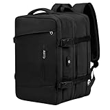 Mochila Viagem Avião Viral Expansível 40 Litros Aeroporto Low Cost Ergonômica à Prova D'água Reforçada Bagagem de Mão Preta