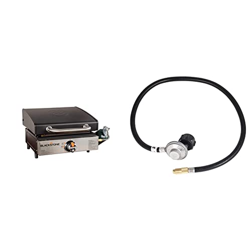 Blackstone Stainless Steel Propane Gas Portable, Flat Top Griddle Frill Station, 17 Inch, Black & Blackstone Propane Adapter Hose & Regulator for 20 lb Tank, Gas Grill & Griddle - Weather Resistant