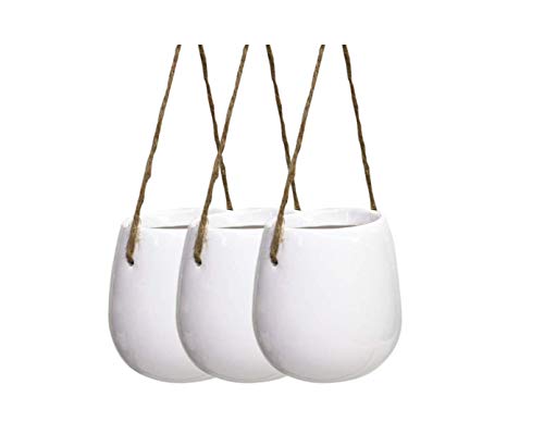 Preisvergleich Produktbild OUNONA Keramik-Hngepflanztopf mit Seil. moderner. dekorativer Blumentopf. Sukkulenten. Kaktus. Elegante Wasserpflanztopf f¨¹r den Innen- und Auenbereich. Dekoration (wei). 3 St¨¹ck