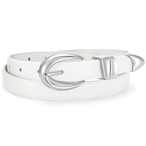 Women Skinny Leather Belt for Jeans Pants Dresses Fashion Ladies Waist Belt with Gold Buckle