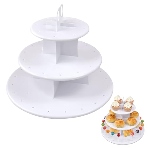 Zuxbolf Alzata per Cupcake a 3 Ripiani,Supporti per Torte a 3 Livelli in Plastica,Portata per Torte a 3 Piani,Alzatine per Dolci per Servire Cupcake, Frutta, Cioccolatini