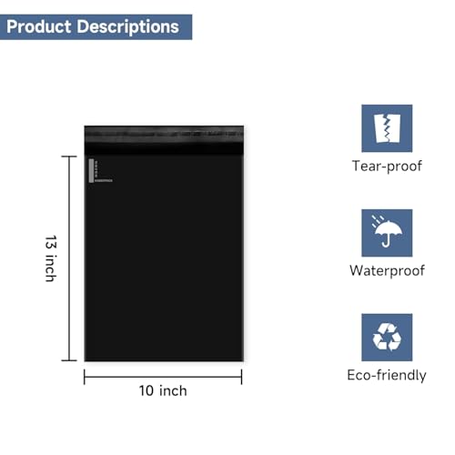 KKBESTPACK 500 Large Poly Mailers 10x13 Shipping Bags for Small Business – Self Sealing Package Envelopes Black by KKBESTPACK - Image 2