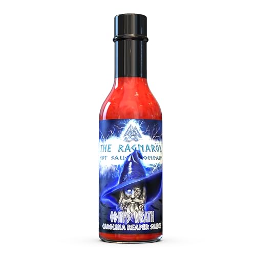 Odin's Wrath Original Gourmet Carolina Reaper Sauce | The Ragnarok Hot Sauce Co. | Fiery Blend of Carolina Reaper, Peri Peri, & Piquillo Peppers | 5 oz Vegan Hot Sauce