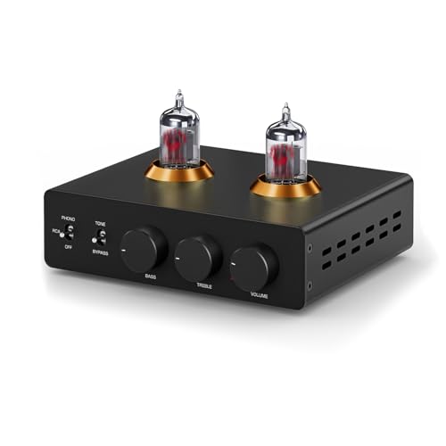 THYXGS Amplificador De Fono a Válvulas De Vinilo HiFi, Preamplificador Audiófilo, Válvula ECC83, Estéreo I/D, Entrada Phono/RCA MM, Salida RCA/XLR, con Tecnología HPF, para Audio Doméstico