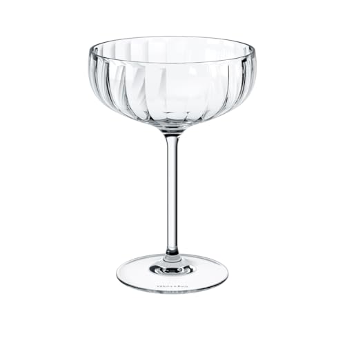 Villeroy & Boch Rose Garden Collection Champagne Coupes, Set of 4, Clear, Dishwasher Safe Glasses for Sparkling Wine, Prosecco, and Champagne, Champagne Bowls in Vintage Design, Crystal Glass by Villeroy & Boch - Used condition - US$39.10