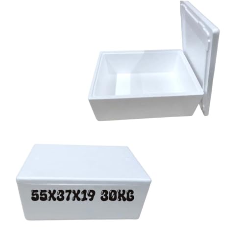Caja térmica de poliestireno, contenedor isotérmico para alimentos, blanco, 55 x 37 x 19 cm, capacidad 30 kg, con tapa hermética, para transporte refrigerado