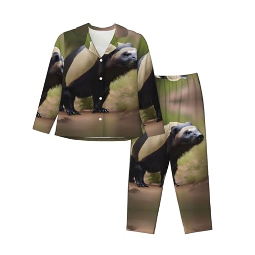 Pyjama imprimé blaireau miel femmes EdWal ensemble tendance manches longues