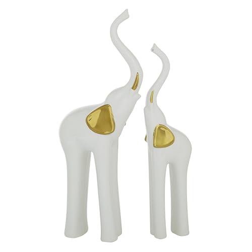 Estatua Decorativa de Elefante Cerámica Porcelana 14" H Set 2