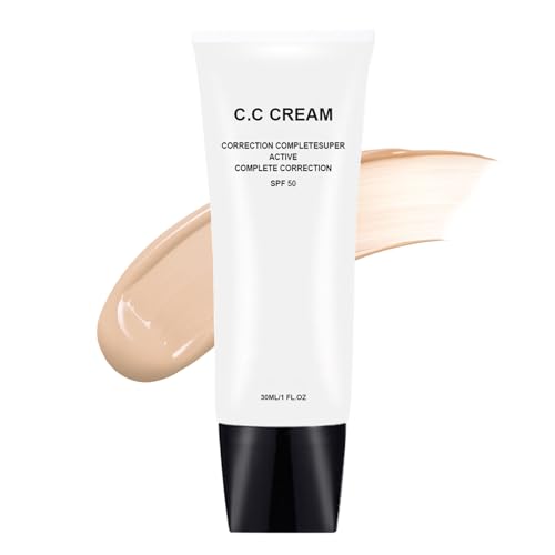 CC Creme Farbkorrektur, Voll Deckende Foundation LSF 50, Wasserfest & Schweißfest CC Cream, Feuchtigkeitsspend & Langlebig Natürlich Concealer, Ebenmäßiger Hautton & Hautpflege, Schutz vor UV-Strahlen