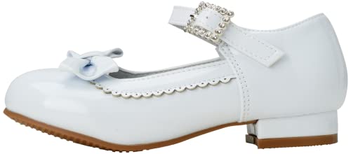 Josmo Dress Mary Jane Wedding Party Heels Ballerina Flower Shoes, Hook And Loop Buckle (Toddler/Girl), White Patent, 9 #TOP3