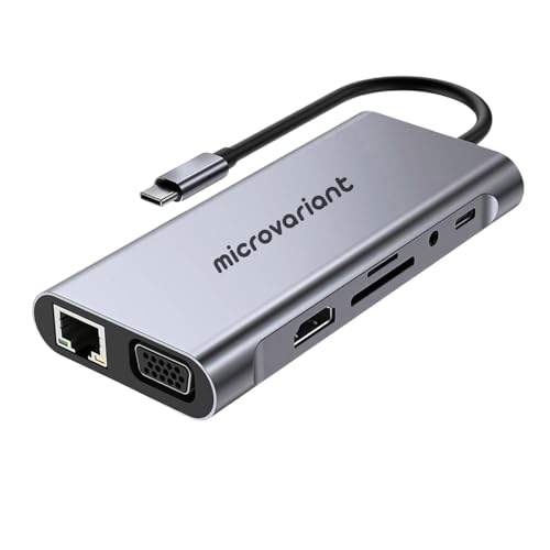 Image of Cport 11-in-1 TypeC Docking Station, Aluminum Type C Adapter with 4K Hdmi, Vga, 1GBPS Ethernet Rj45, 4X USB 3.0, USB-C Power Delivery, 3.5Mm Audio, Tf /Sd Card Reader for Mac /Pc /Laptop