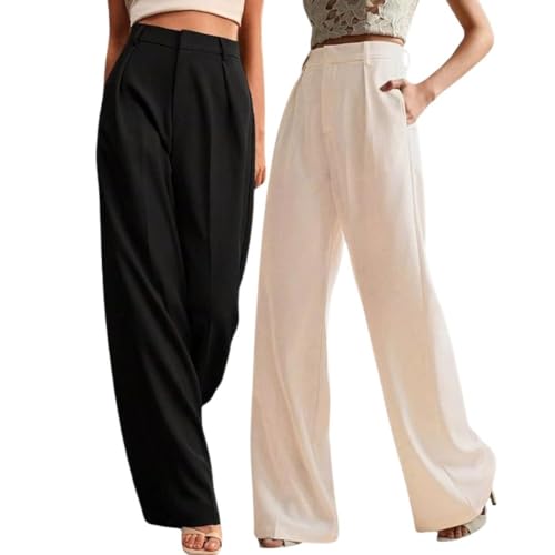 Image of GRECIILOOKS Women High Rise High Waist Trousers Flared Korean Style Formal Pants|Elegant Workwear for Office, College & Events