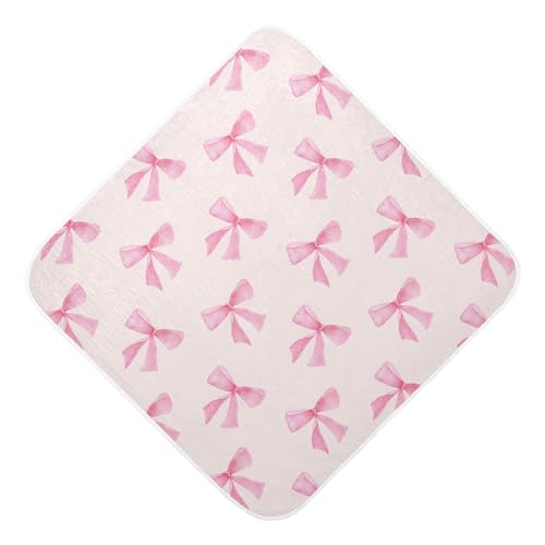 Image of Burbuja Pink Bow Baby Bath Towel - Soft Absorbent Muslin Cotton Hooded Towel for Newborn Infant Toddler, 30x30 in