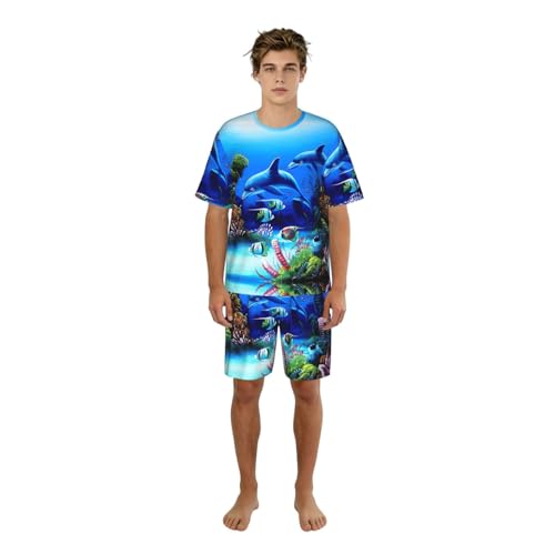 Pyjama court homme dauphins corail ensemble d'été léger