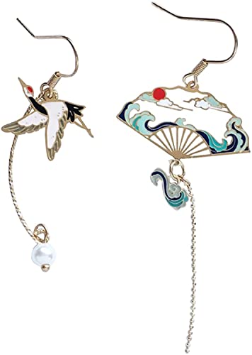 Boucles d'oreilles Vintage asymétriques en éventail, Boucles d'oreilles Pendantes de Secteur, Petites Boucles d'oreilles Pendantes d'éventail Jolies Boucles d'oreilles de Style Ethnique rétro Mignon