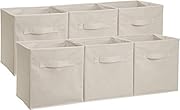 Amazon Basics Collapsible Fabric Storage Cubes Organizer with Handles, Beige - Pack of 6
