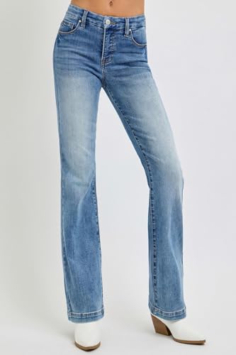 SALT TREE Risen Jeans - Tummy Control Mid Rise Ankle Bootcut Jeans - RDP58054