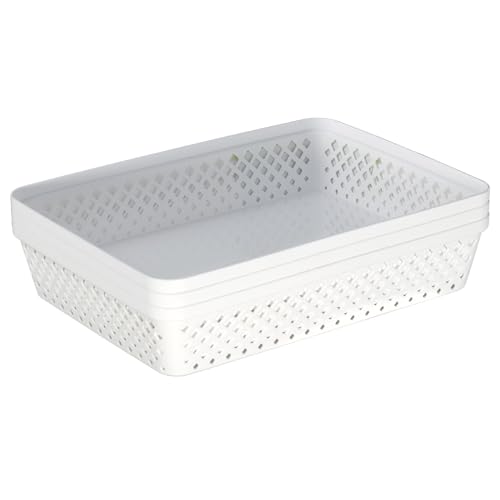 Image of Glad Plastic Storage Basket Set - Multipurpose Drawer Trays, Kitchen Pantry Containers, and Bathroom Bins - Large Organizers, White, 3 Count (Pack of 4)
