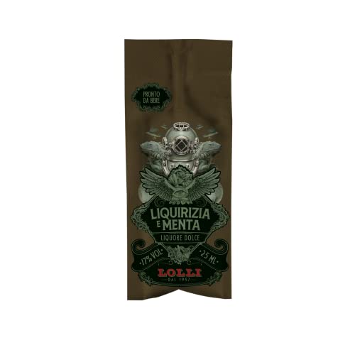 LOLLI Liquore liquirizia e menta, Liquore artigianale, bustina monodose con cannuccia, 17% vol.