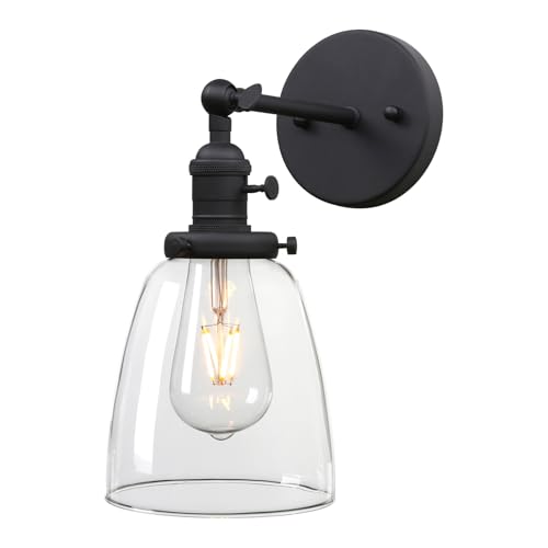 Image of PERMO Industrial Vintage Single Sconce with Oval Cone Clear Glass Shade 1-Light Wall Sconce Wall Lamp (Black)