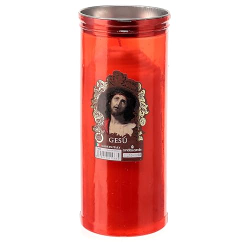 Red Votive Candle, White Wax, Image of Jesus, 8 cm of Diameter