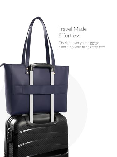 Image of Premium Work Tote Bag for Women with 16-Inch Laptop Compartment | Vegan Leather Office Travel Handbag with Trolley Sleeve, Water Bottle Pocket & Organized Compartments |