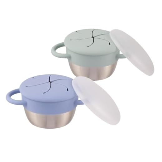 Elk and Friends Stainless Steel Snack Cups | Removable Silicone Food Catcher and Travel Lid | Spill-Proof Snack Containers for Baby, Toddler, Kids | Dishwasher Safe | 2 Pack